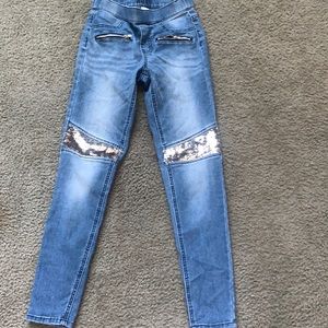 Girls Justice, mid rise leggings with sequins.